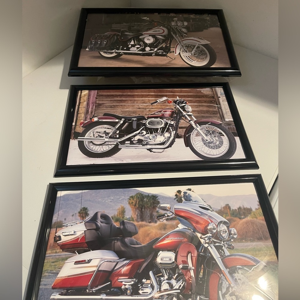 Set of 3 Harley-Davidson Motorcycle prints matching black frames  PRICED RIGHT